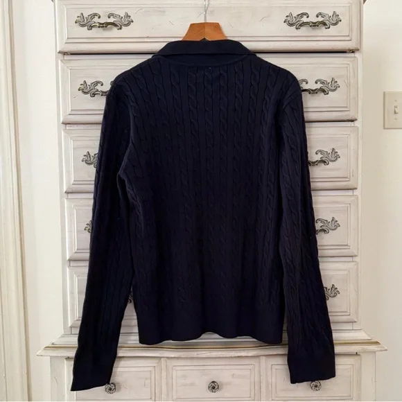 Navy Cable Knit Preppy Collared Sweater - Picture 2 of 3